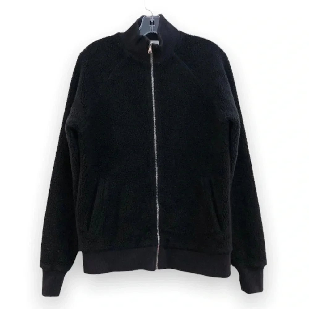 Mr. P Black Faux Shearling Full Zip Designer Bomber Jacket Men's Small